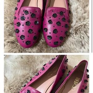 RED Valentino Magenta Flats with Black Floral Accents